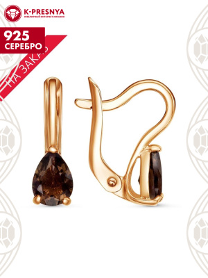 Серьги серебро 925 пробы, покрытие - золочение, вставка - дымчатый кварц