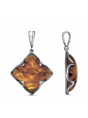 Подвеска бижутерия, покрытие - серебрение с оксидированием, вставка - стекло ювелирное собственной огранки