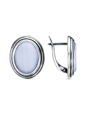 Серьги серебро 925 пробы, покрытие - оксидирование, вставка - искусственный агат белый