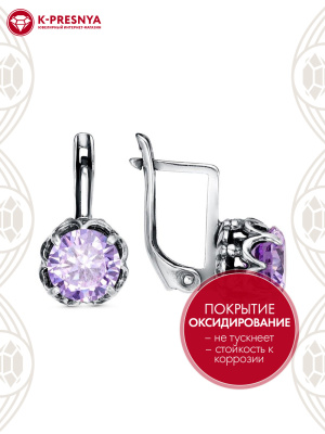 Серьги серебро 925 пробы, покрытие - оксидирование, вставка - фианит (недрагоценный камень)