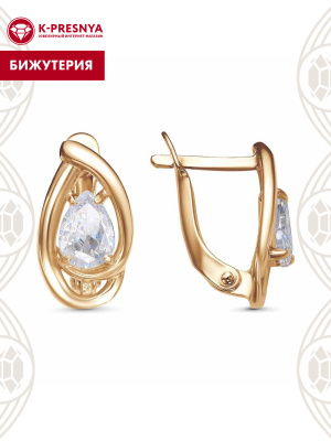 Серьги бижутерия, покрытие - золочение, вставка - фианит (недрагоценный камень)