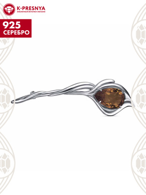 Брошь серебро 925 пробы, покрытие - оксидирование, вставка - искусственный султанит