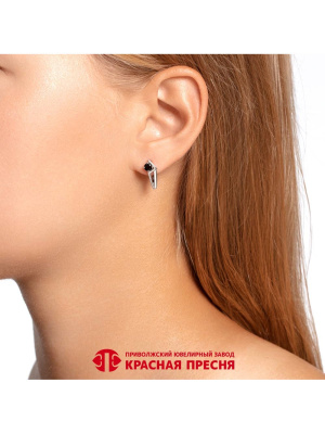 Серьги серебро 925 пробы, покрытие - родирование, вставка - фианит (недрагоценный камень)