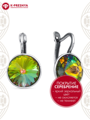 Серьги бижутерия, покрытие - серебрение с оксидированием, вставка - стекло ювелирное preciosa