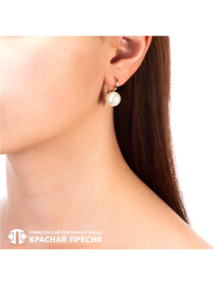 Серьги серебро 925 пробы, покрытие - золочение, вставка - имитация жемчуга