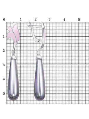 Серьги бижутерия, покрытие - серебрение, отделка - эмаль, вставка - имитация жемчуга