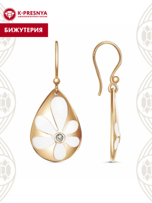 Серьги бижутерия, покрытие - золочение, отделка - эмаль, вставка - стекло ювелирное preciosa