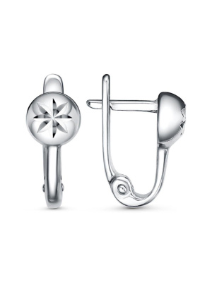 Серьги серебро 925 пробы, покрытие - платинирование, отделка - алмазная грань, без вставок