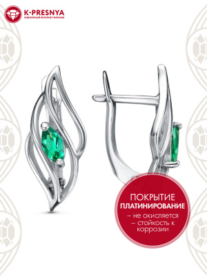 Серьги бижутерия, покрытие - платинирование, вставка - искусственная шпинель