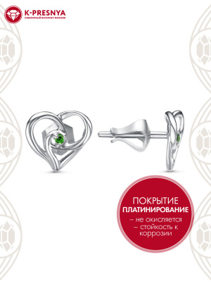 Серьги серебро 925 пробы, покрытие - платинирование, вставка - искусственная шпинель