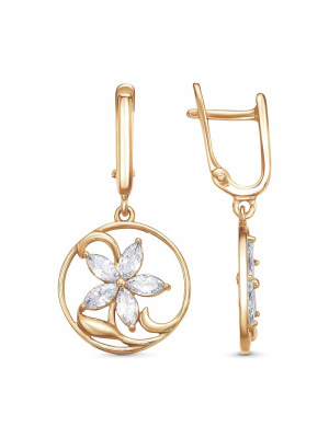 Серьги бижутерия, покрытие - золочение, вставка - фианит (недрагоценный камень)