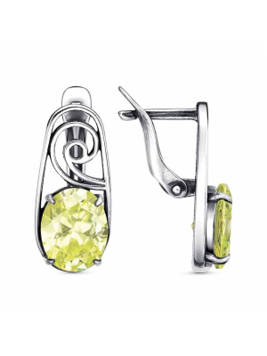 Серьги бижутерия, покрытие - серебрение с оксидированием, вставка - фианит (недрагоценный камень)