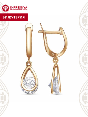 Серьги бижутерия, покрытие - золочение, вставка - фианит (недрагоценный камень)