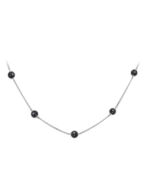 Колье бижутерия, покрытие - серебрение, вставка - гематит