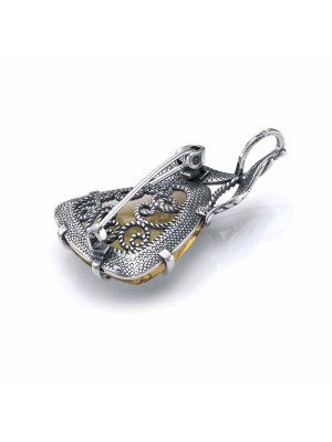 Брошь бижутерия, покрытие - серебрение с оксидированием, вставка - стекло ювелирное собственной огранки