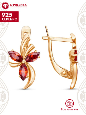 Серьги серебро 925 пробы, покрытие - золочение, вставка - фианит (недрагоценный камень)