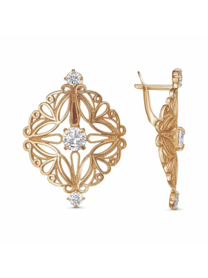 Серьги бижутерия, покрытие - золочение, вставка - фианит (недрагоценный камень)