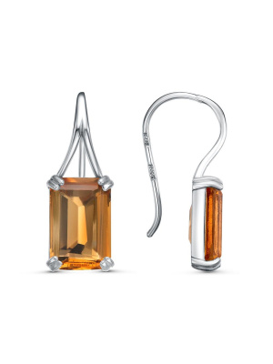 Серьги серебро 925 пробы, покрытие - родирование, вставка - искусственный султанит