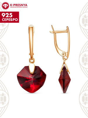 Серьги серебро 925 пробы, покрытие - золочение, вставка - стекло ювелирное собственной огранки