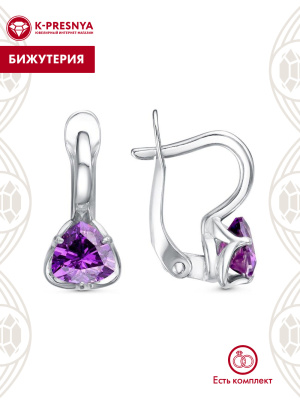 Серьги бижутерия, покрытие - серебрение, вставка - фианит (недрагоценный камень)