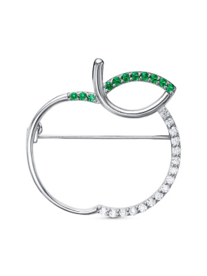 Брошь серебро 925 пробы, покрытие - родирование, вставка - искусственная шпинель