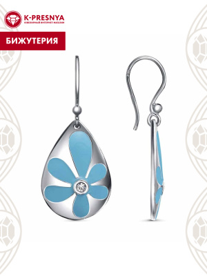 Серьги бижутерия, покрытие - платинирование, отделка - эмаль, вставка - стекло ювелирное preciosa