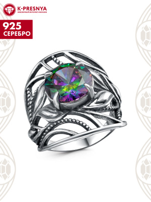 Кольцо серебро 925 пробы, покрытие - оксидирование, вставка - фианит (недрагоценный камень)