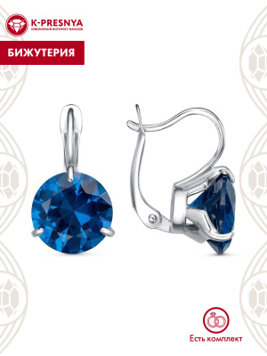 Серьги бижутерия, покрытие - платинирование, вставка - искусственная шпинель