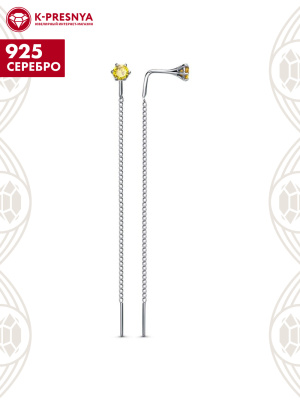 Серьги серебро 925 пробы, покрытие - родирование, вставка - фианит (недрагоценный камень)