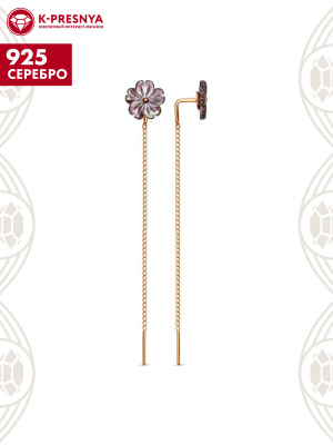 Серьги серебро 925 пробы, покрытие - золочение, вставка - перламутр