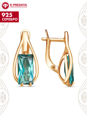 Серьги серебро 925 пробы, покрытие - золочение, вставка - ситалл собственной огранки