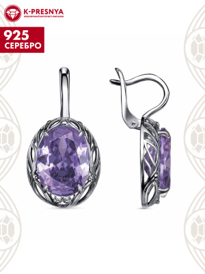 Серьги серебро 925 пробы, покрытие - оксидирование, вставка - фианит (недрагоценный камень)