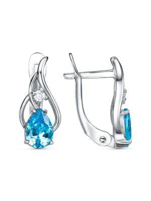 Серьги серебро 925 пробы, покрытие - родирование, вставка - фианит (недрагоценный камень)