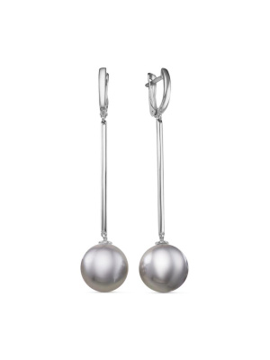 Серьги серебро 925 пробы, покрытие - родирование, вставка - имитация жемчуга