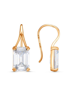 Серьги серебро 925 пробы, покрытие - золочение, вставка - фианит (недрагоценный камень)