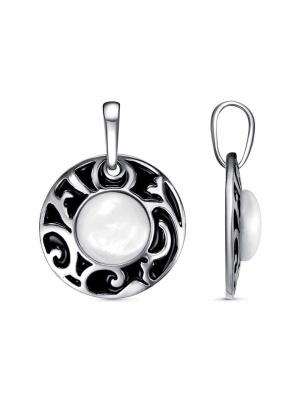 Подвеска бижутерия, покрытие - платинирование, отделка - эмаль, вставка - перламутр