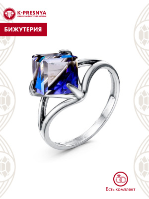 Кольцо бижутерия, покрытие - серебрение с оксидированием, вставка - ювелирное стекло европейской огранки