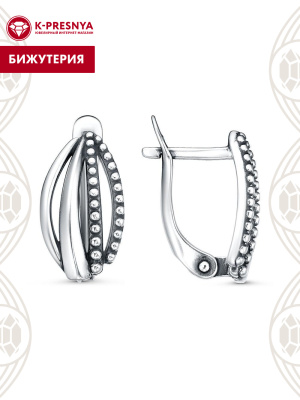 Серьги бижутерия, покрытие - серебрение с оксидированием, без вставок