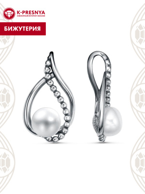 Подвеска бижутерия, покрытие - серебрение с оксидированием, вставка - культивированный жемчуг