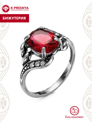 Кольцо бижутерия, покрытие - серебрение с оксидированием, вставка - стекло ювелирное, стекло ювелирное preciosa