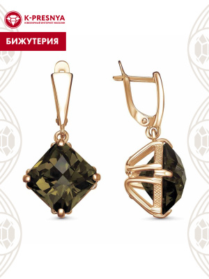 Серьги бижутерия, покрытие - золочение, вставка - стекло ювелирное собственной огранки