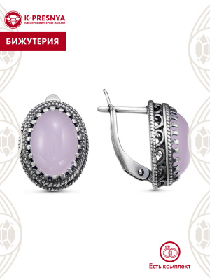Серьги бижутерия, покрытие - серебрение с оксидированием, вставка - искусственный кварц розовый