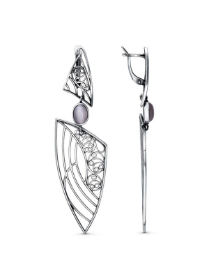 Серьги серебро 925 пробы, покрытие - оксидирование, вставка - искусственный кошачий глаз