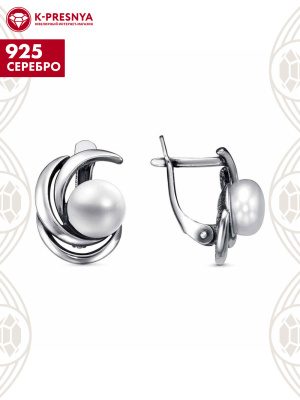 Серьги серебро 925 пробы, покрытие - оксидирование, вставка - культивированный жемчуг