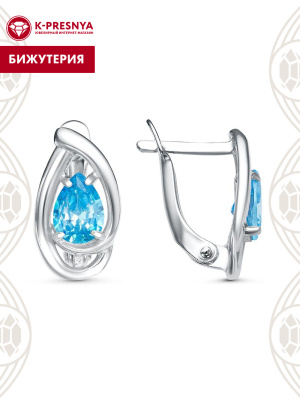 Серьги бижутерия, покрытие - платинирование, вставка - фианит (недрагоценный камень)