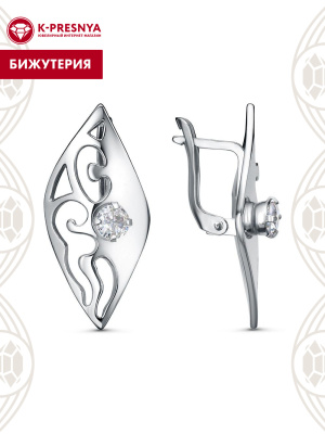 Серьги бижутерия, покрытие - платинирование, вставка - фианит (недрагоценный камень)