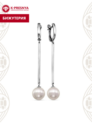 Серьги бижутерия, покрытие - серебрение с оксидированием, вставка - имитация жемчуга