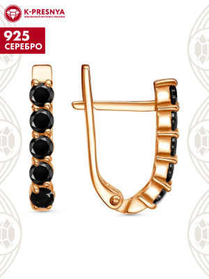 Серьги серебро 925 пробы, покрытие - золочение, вставка - фианит (недрагоценный камень)
