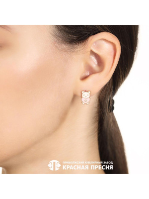 Серьги серебро 925 пробы, покрытие - золочение, отделка - эмаль, вставка - фианит (недрагоценный камень)