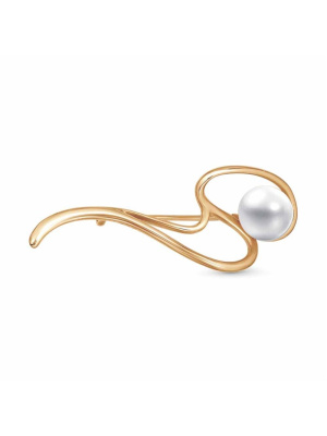 Брошь бижутерия, покрытие - золочение, вставка - культивированный жемчуг